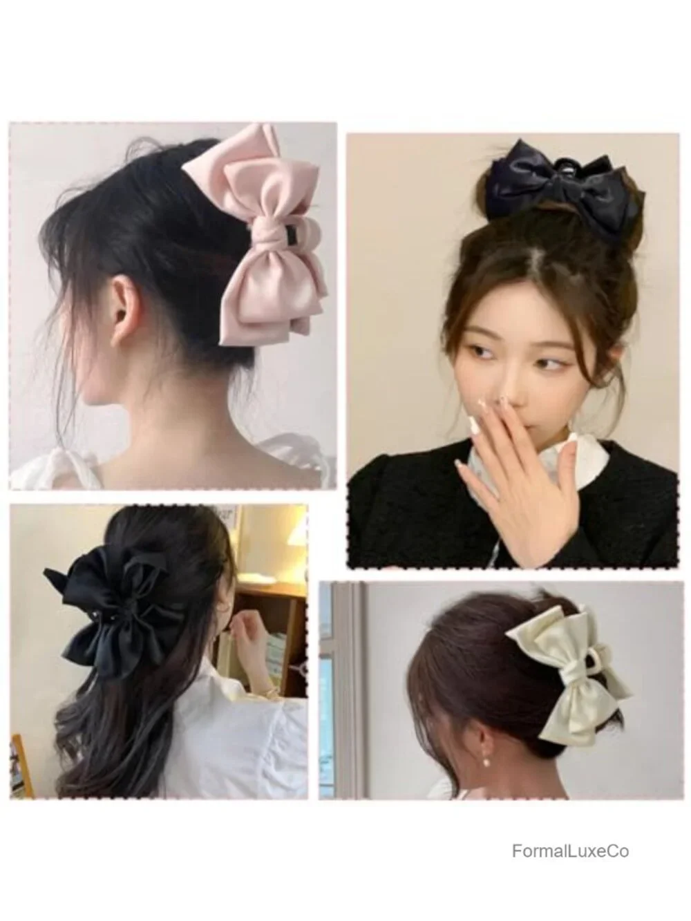 Satin Bow Hair Claw Clips 3 PCS Large 5.9
